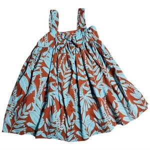 Janie and Jack Brown Blue Leaf Print Dress Size 2T Cotton Tropical Sundress
